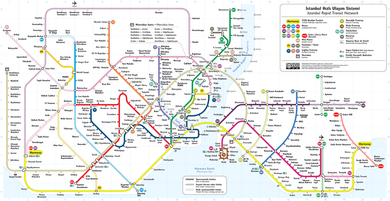 نقشه خطوط مترو در استانبول